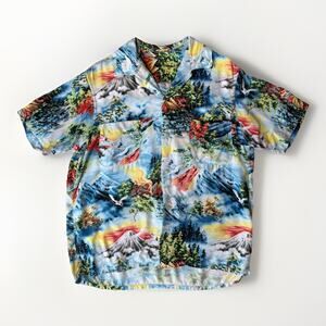 Vintage Pennys Hawaiian Shirt M Multicolor 60s Loop Collar Hawaii Art